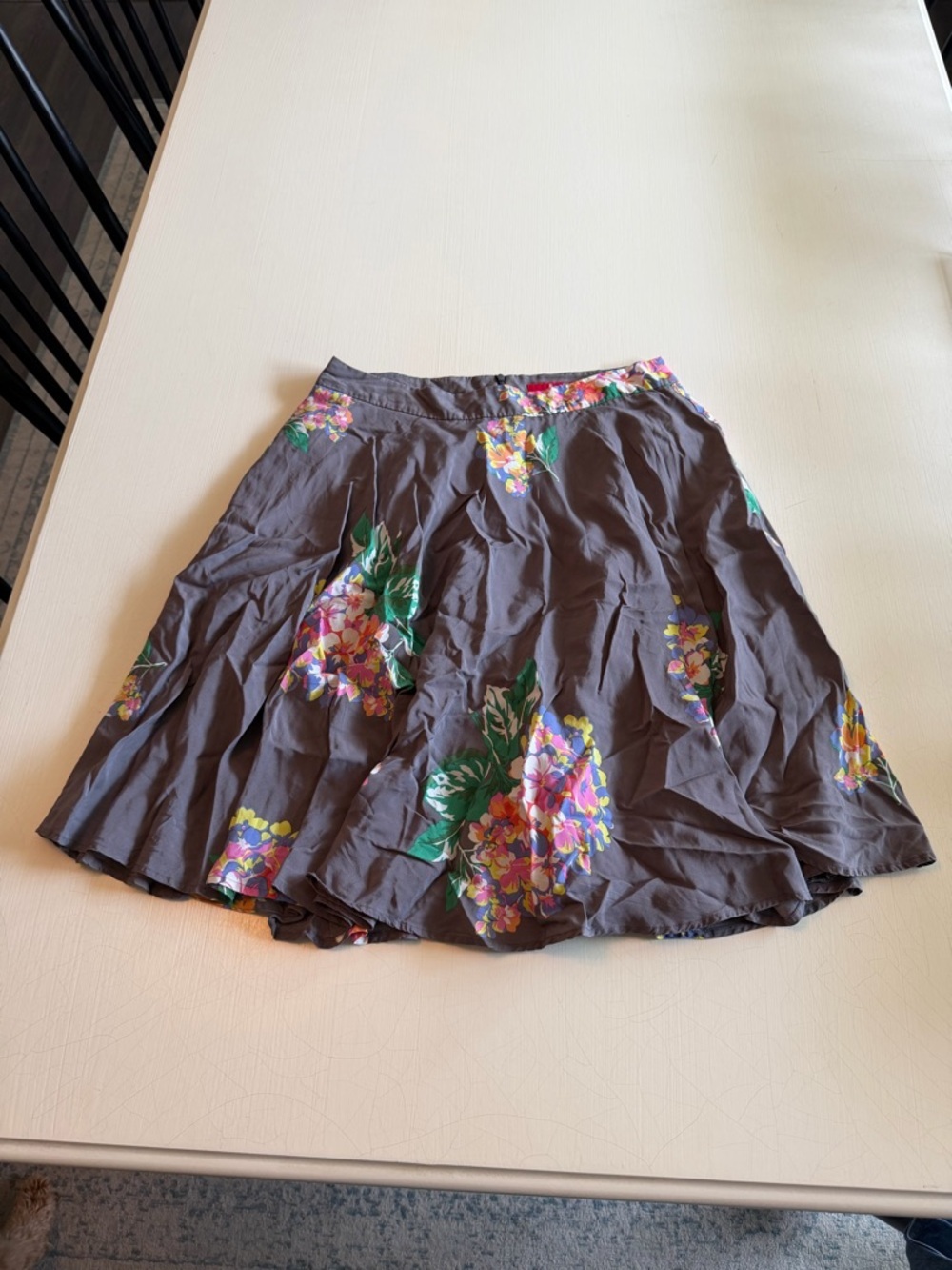 Boden Silky Circle Skirt Floral Gray Multicolor A-Line Size UK 14/US 10 Long